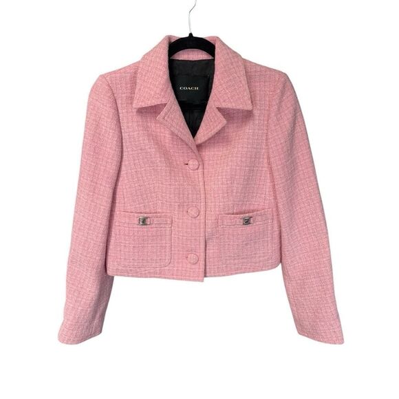 Coach Heritage C Tweed Jacket Cropped Pink sz Small - Picture 5 of 15